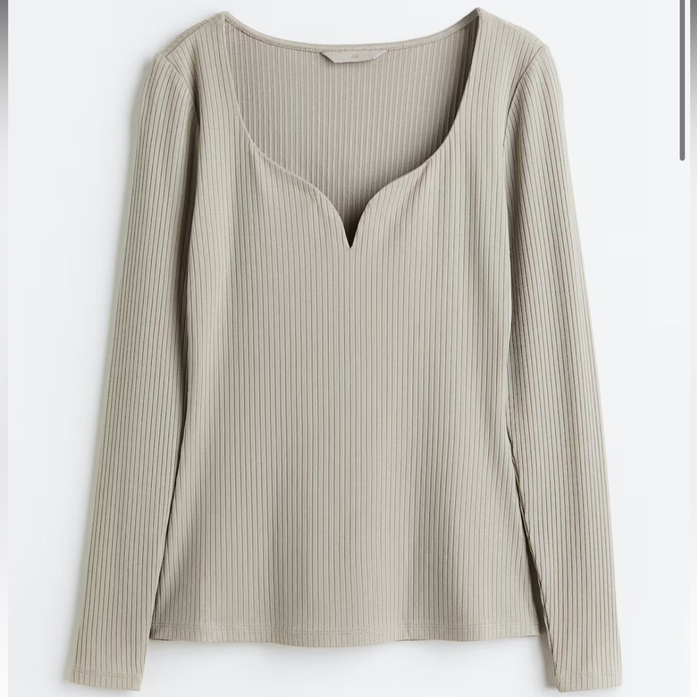 H&M Cream LONG-SLEEVED RIBBED TOP